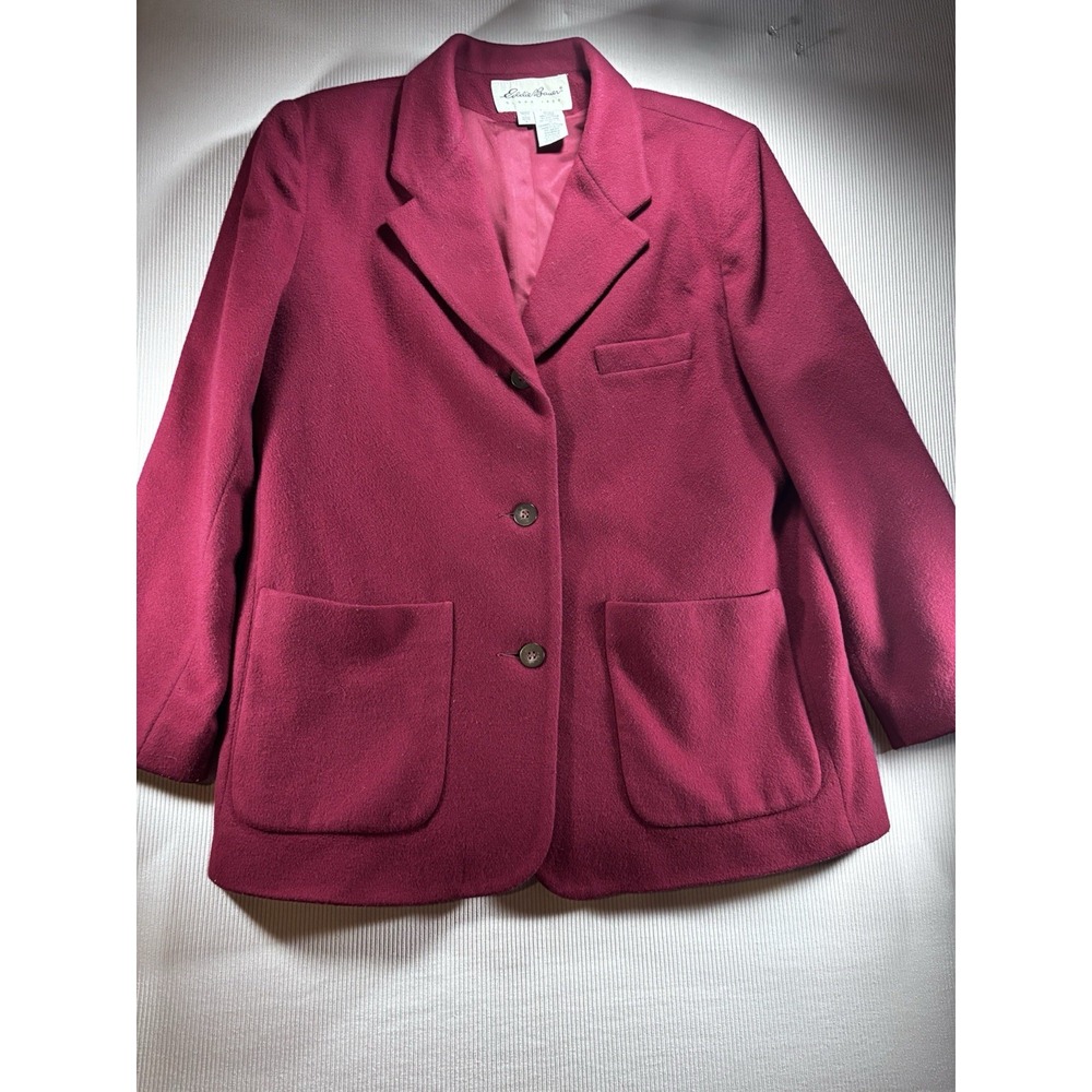 Vtg Eddie Bauer Cashmere /Wool Women's Jacket Christmas Red Size Large‎ Petite